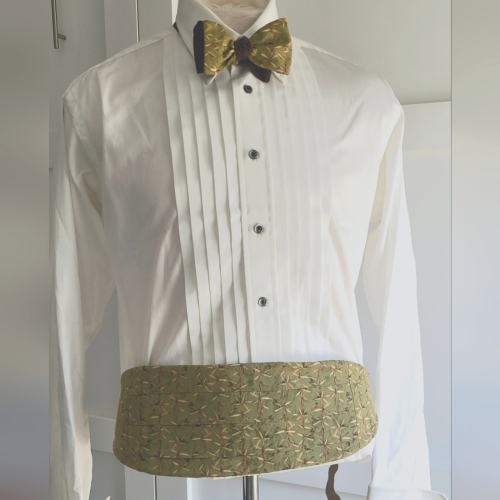 Bamboo pattern bow tie & cummerbund